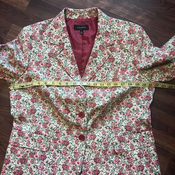 Talbots Blazer Size 16 Floral Pink 3/4 Sleeve Lined Button Front Collar - Picture 5 of 12
